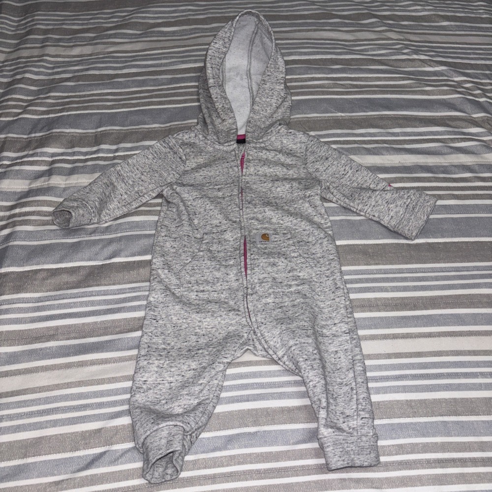 Carhartt Baby Hooded Zip-Up Coverall 6M Heather Gray Cotton/Polyester